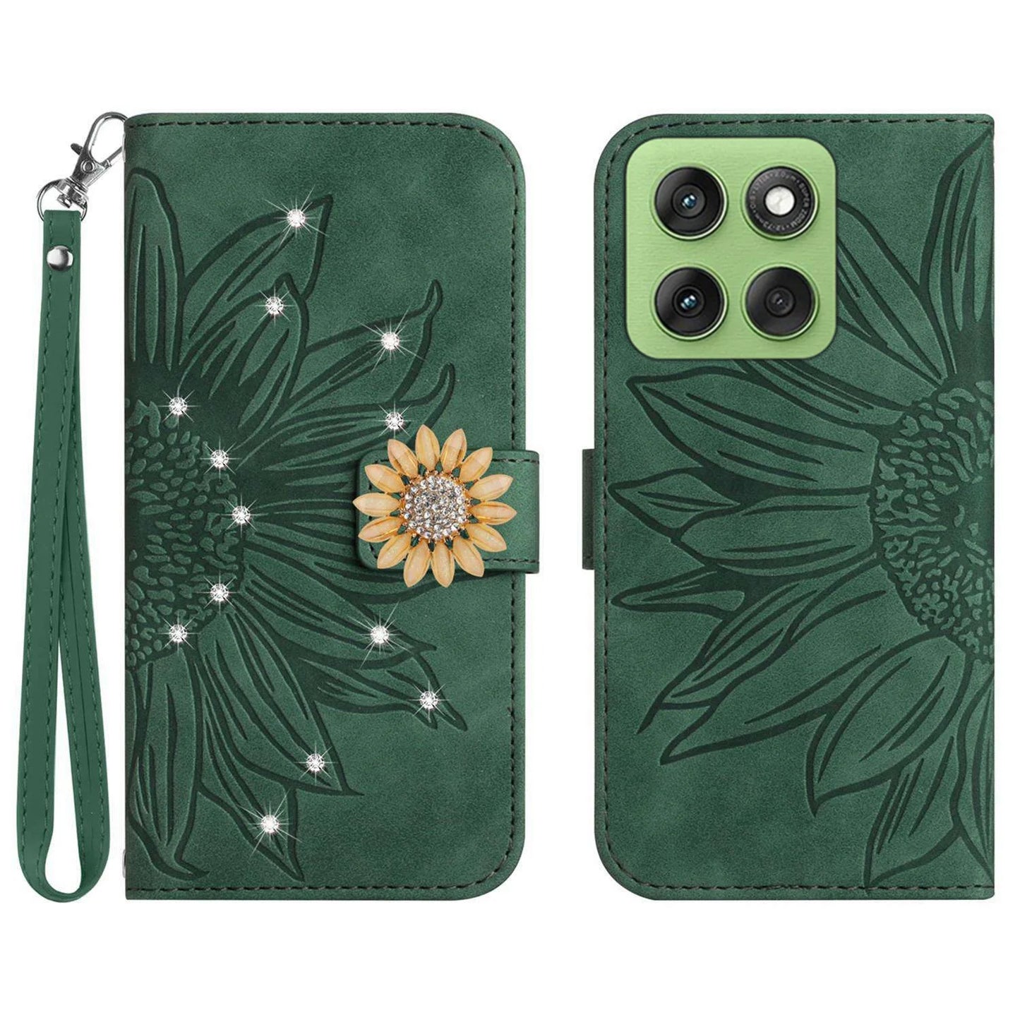 Sunflower Crossbody Wallet Book Case For VIVO V60 V50 V40 V27 V25 V23 V21 V20 T2 T1 Leather Lanyard 3 Cards Anti Drop Flip Cover