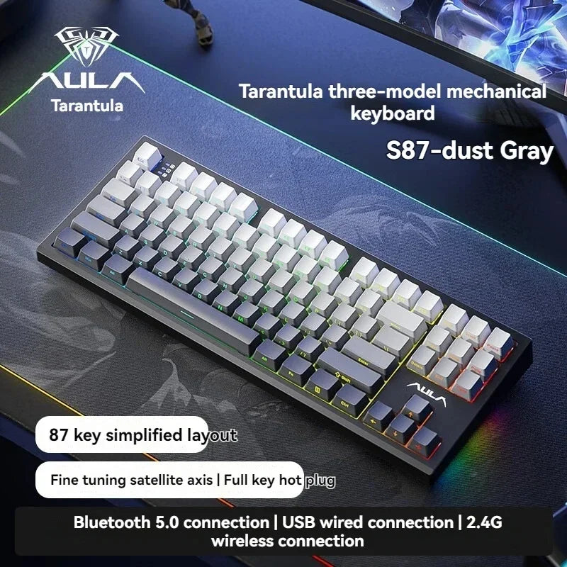 AULA S87Pro Gaming Mechanical Keyboard Wireless Bluetooth Keyboard Tri-mode RGB Hot Swappable Customized Games Accessories