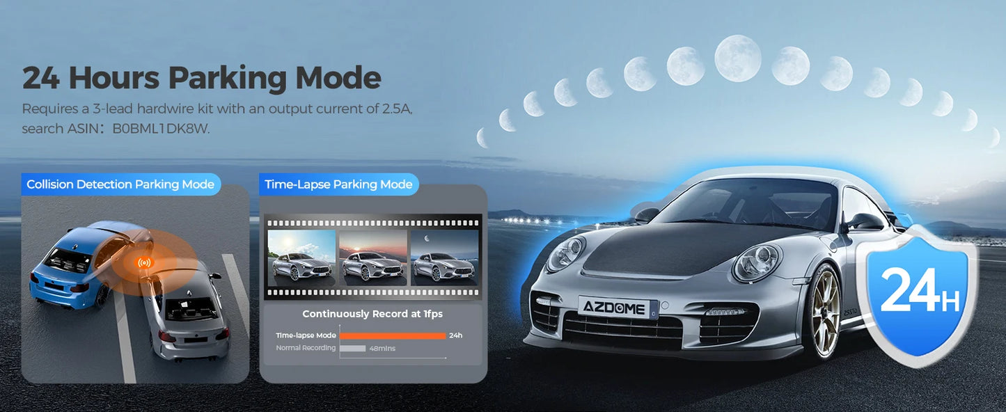AZDOME M560 Car DVR 4K+1080P+1080P 3 Channel Dash Cam 4" IPS Touch Screen Built-in 128GB eMMC GPS WIFI G-Sensor IR Night Vision