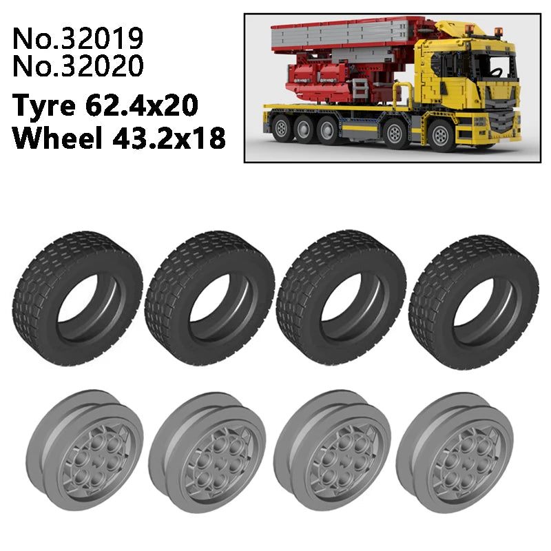 4Pcs/Lot Technical EV3 Wheel 62.4x20mm Tyres MOC 32019 32020/86652 Parts Building Block 42009 Crane Wheels DIY Spare Bricks Toys