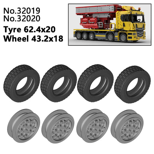 4Pcs/Lot Technical EV3 Wheel 62.4x20mm Tyres MOC 32019 32020/86652 Parts Building Block 42009 Crane Wheels DIY Spare Bricks Toys