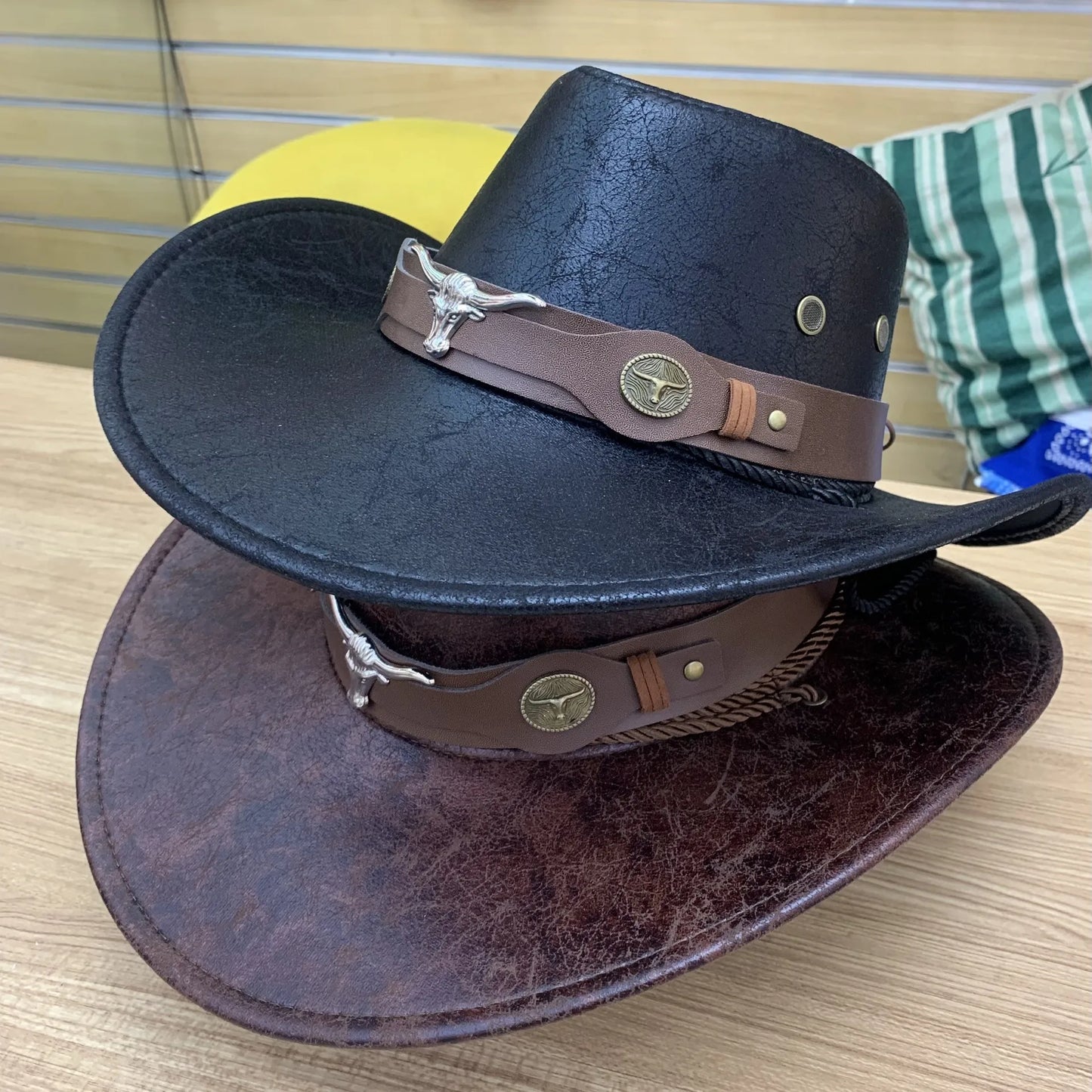 Faux Leather Western Cowboy Hats For Women Men Vintage Gentleman Dress Hats Panama Cowgirl Jazz Cap Sombrero Hombre