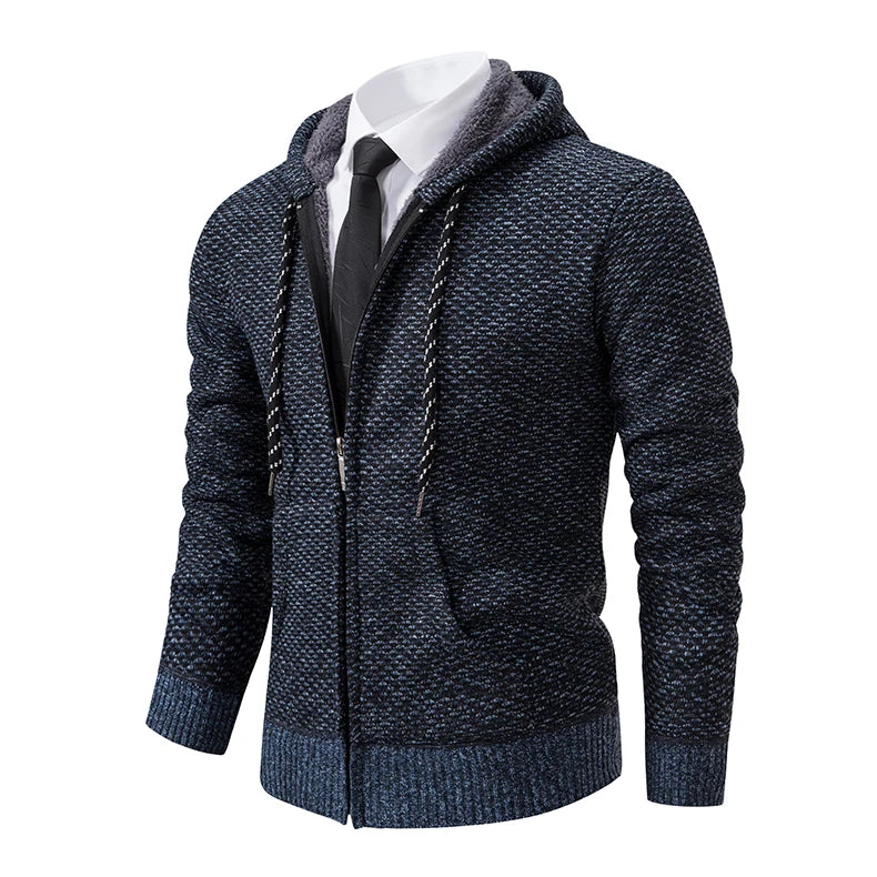 Men's trend in autumn and winter 2023 new plus velvet padded knit cardigan sweater coat