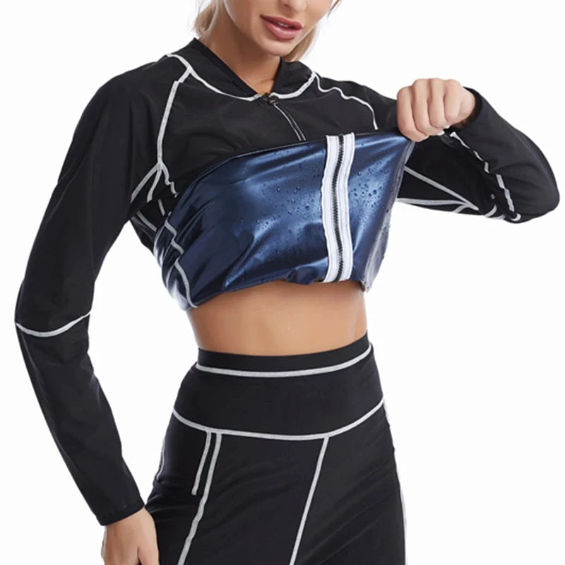 Women Sauna Sweat Suits Weight Loss Jacket Sweat Top Pants Body Shapers Fitness Shirts Leggings Thermo Long Sleeves Trousers Gym