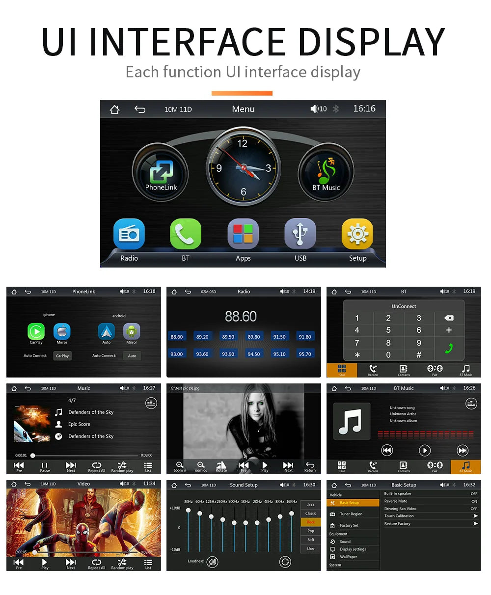 BQCC 7inch Car Radio Multimedia Video Player Wireless Carplay And Wireless Android Auto Touch Screen Sun Visor 5300
