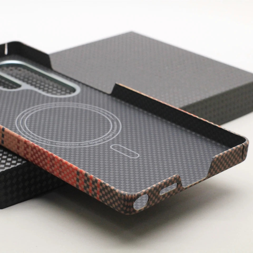 HANWOR Magnetic Carbon Fiber Phone Case for Samsung Galaxy S25 Ultra 600D Aramid Fiber Magnetic Cover S25 Ultra Magsafe Case