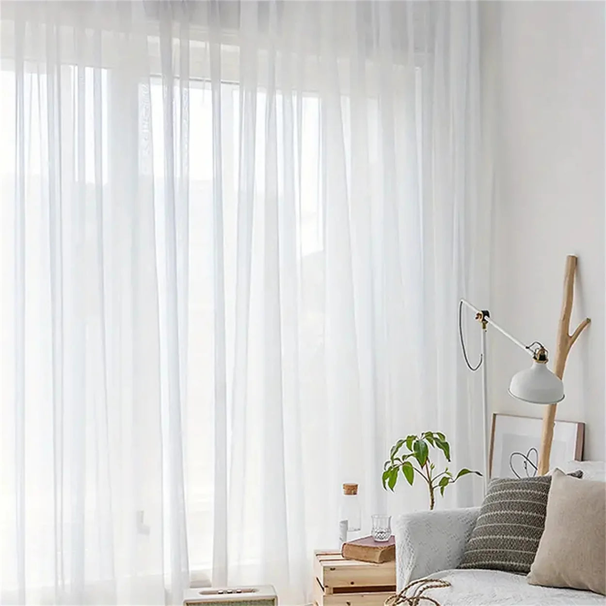 1PC Voile White Sheer Curtains For Living Room Bedroom Kitchen Coffee Rod Pocket Sheer Curtains for House Decor Room Decor