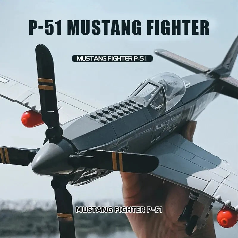 WWII Military 1/26 P51 Mustang Fighter Building Blocks North American Air Force Jet Plane Toys For Kids Adult Gift