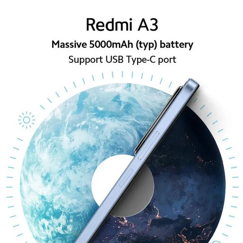 Global Version Xiaomi Redmi A3 4GB128GB 3GB 64GB Side Fingerprint MediaTek Helio G36 90Hz 6.71" Large Display 5000mAh RedmiA3