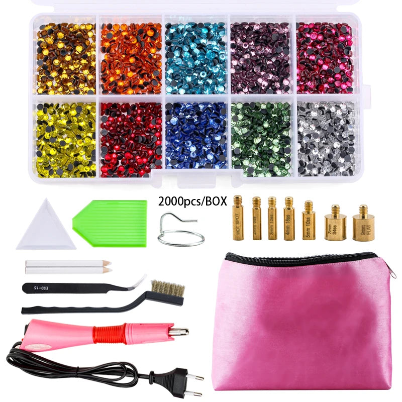 QIAO Hotfix Rhinestones Applicator Tools Kit Iron on Essential Rhinestone Set for Garment Bag Shoes DIY Craft