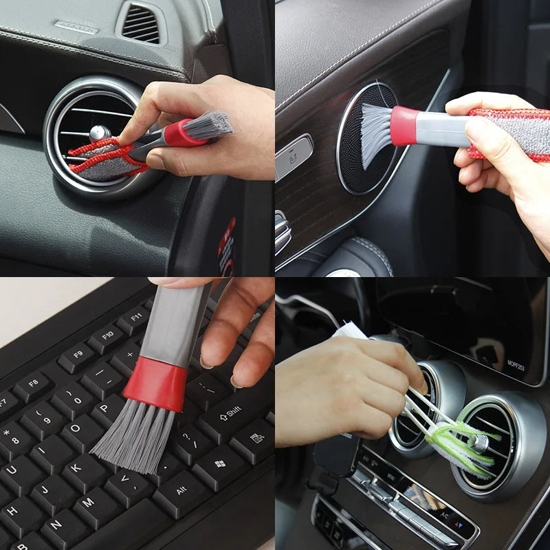 2PCS Car Air Vent Brush Double head Brushes Conditioner Vent Brush Microfibre Car Grille Dashboard Interior Car Cleaning Tools