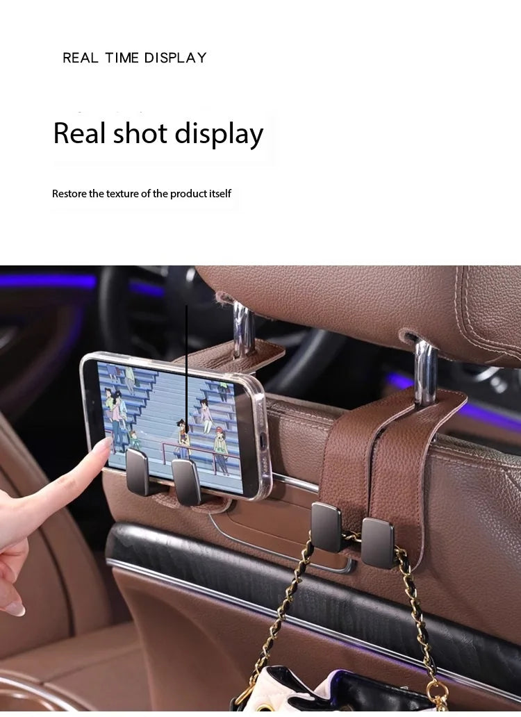 Real Leather Car Hook Seat Rear Front Seat Storage Bag Storage Bag Small Hook Clothes Sundries Hanger Clip Auto Car Parts