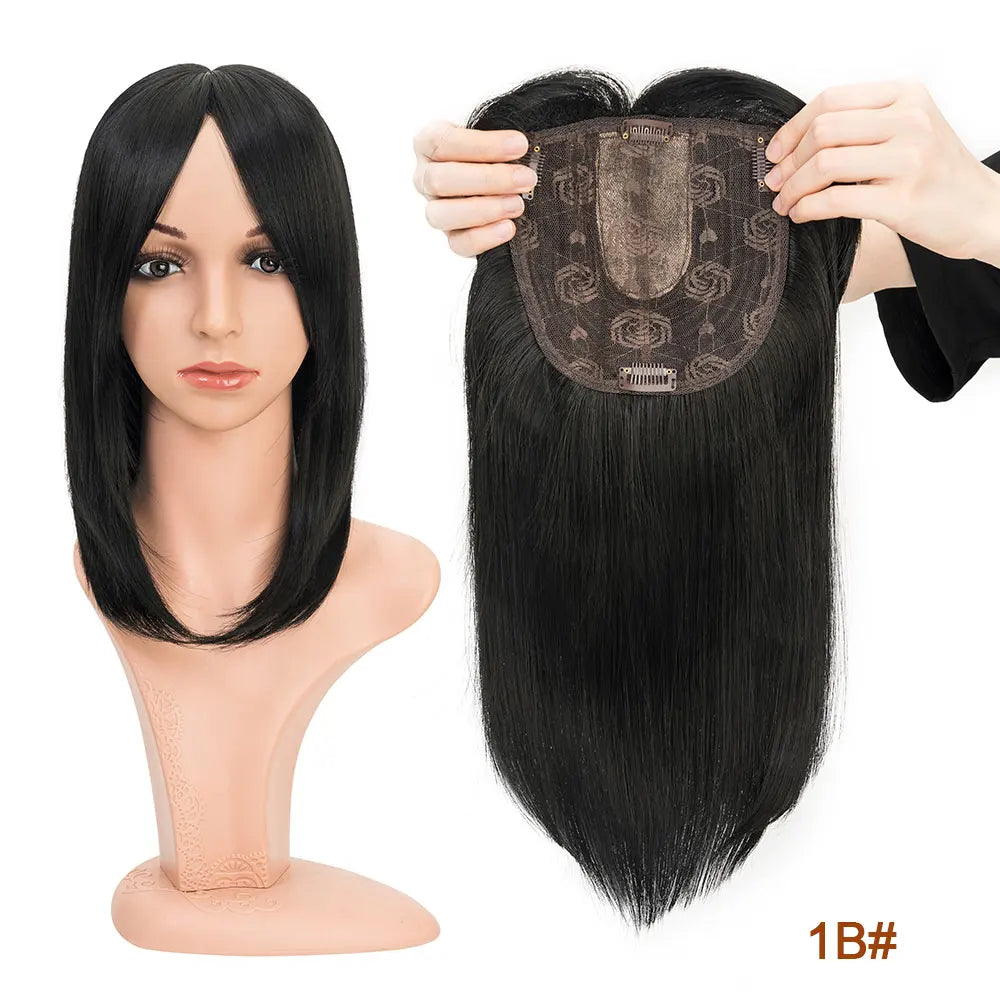 Benehair 14'' 18'' Hair Toppers with Bangs for Women Synthetic 6x6 Top Hairpieces Wigs Long Striaght Clip in Hair Extension