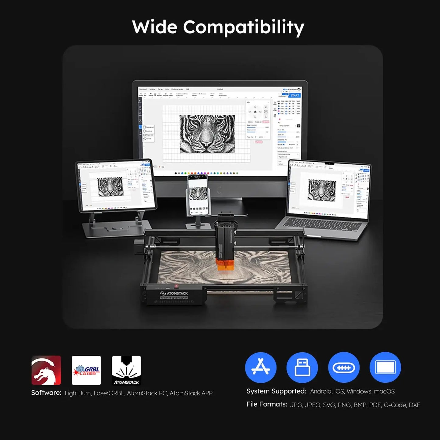 ATOMSTACK A10 PRO V2 Laser Engraver Cutter 10000mW Laser Class 4 400 x400mm 24000mm/min Fast Speed PC Phone App Control