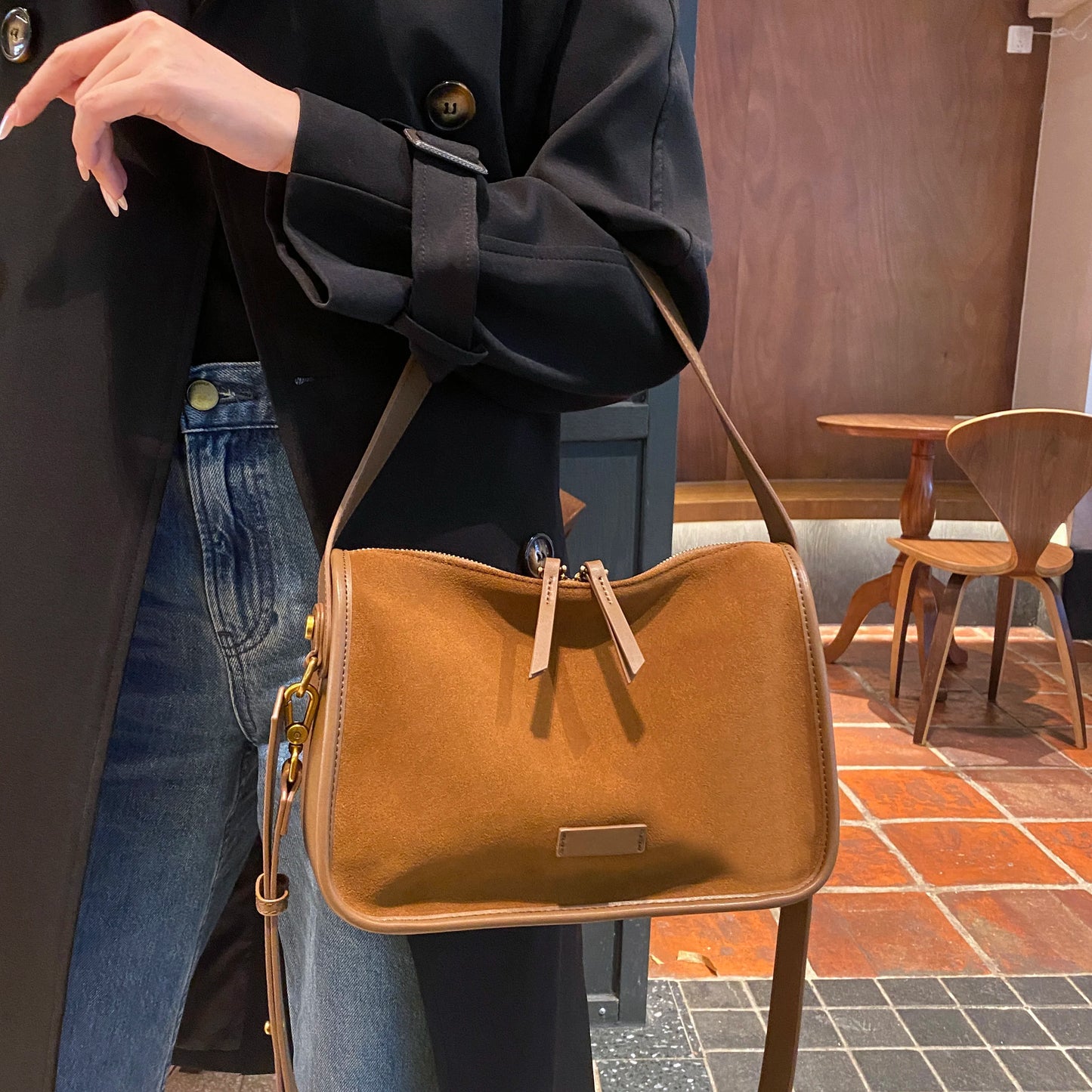 Suede Cowhide fashion ladies shoulder cross coffe bag luxury designer women brown handbag angola red