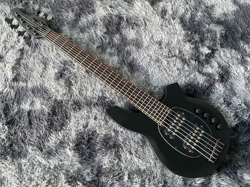 Chinese Electric Bass Guitar 6 Strings Matte Black Color Bass Wood Body And Maple Neck