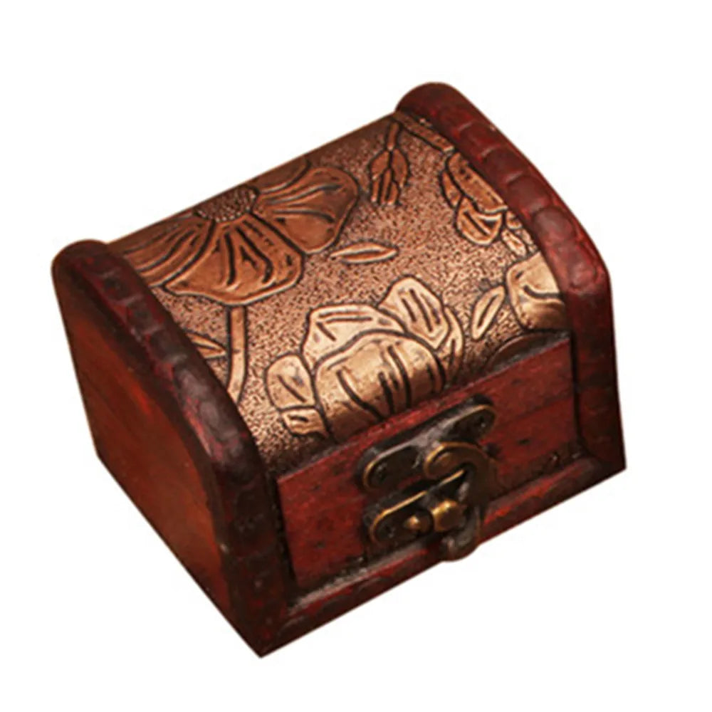 1PCS Jewelry Box Vintage Wood Handmade Box With Mini Metal Lock For Storing Jewelry Treasure Pearl