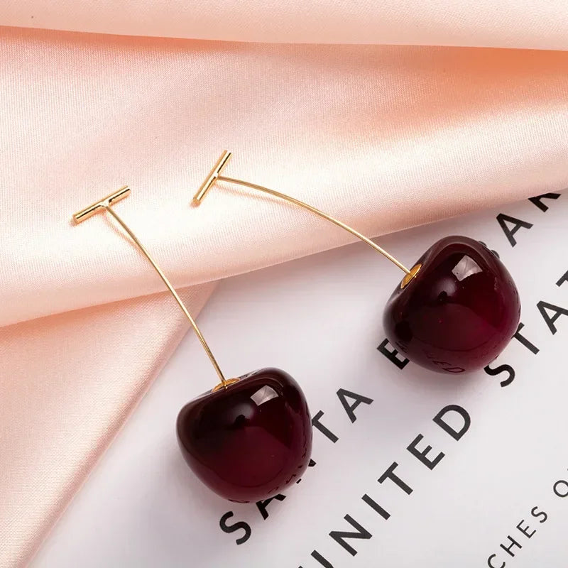 2024 New Cute Temperament Cherry Drop Earrings Women Korean Classic Style Earrings Fashion New Year Jewelry Christmas Gifts