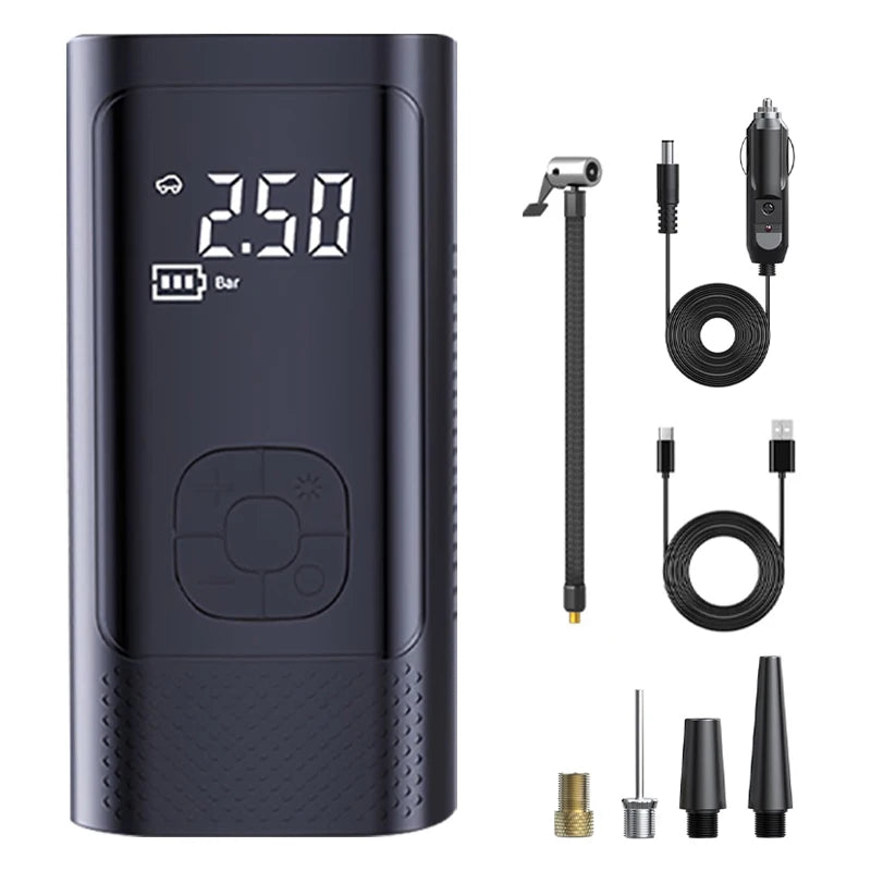 Inflatable Pump Portable Handheld 2 power supply modes and 4 preset air pressures Digital Display Car Motorcycle Tire