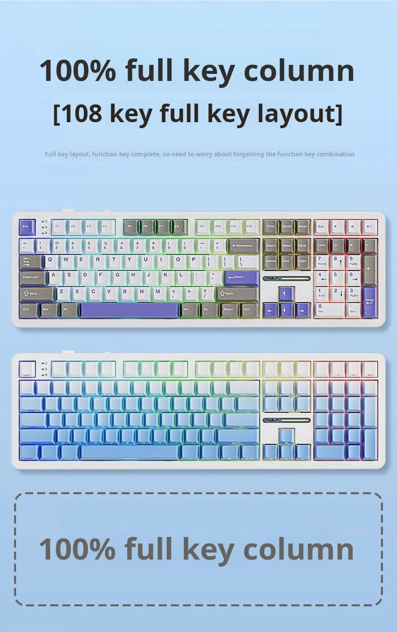 AULA F108pro Mechanical Keyboard Three-mode Bluetooth /2.4G/ Wired Customized Full-key Hot-swapable Gasket Structure RGB Light e