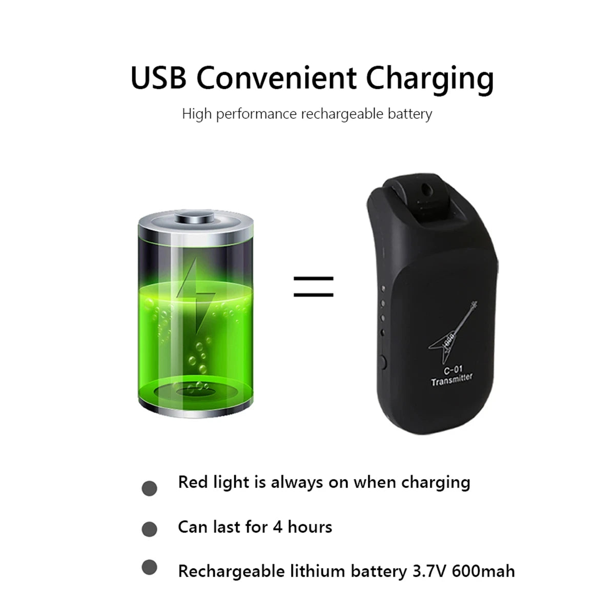 Guitar Wireless System Audio Transmitter Receiver C01 Pickup USB Rechargeable Wireless System for Electric Guitar Bass Violin