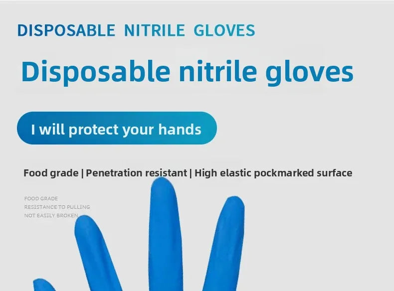 100PCS Nitrile Exam Gloves Heavy Duty Food Grade Latex & Powder Free High Elasticity for Medical Food Service Cleaning