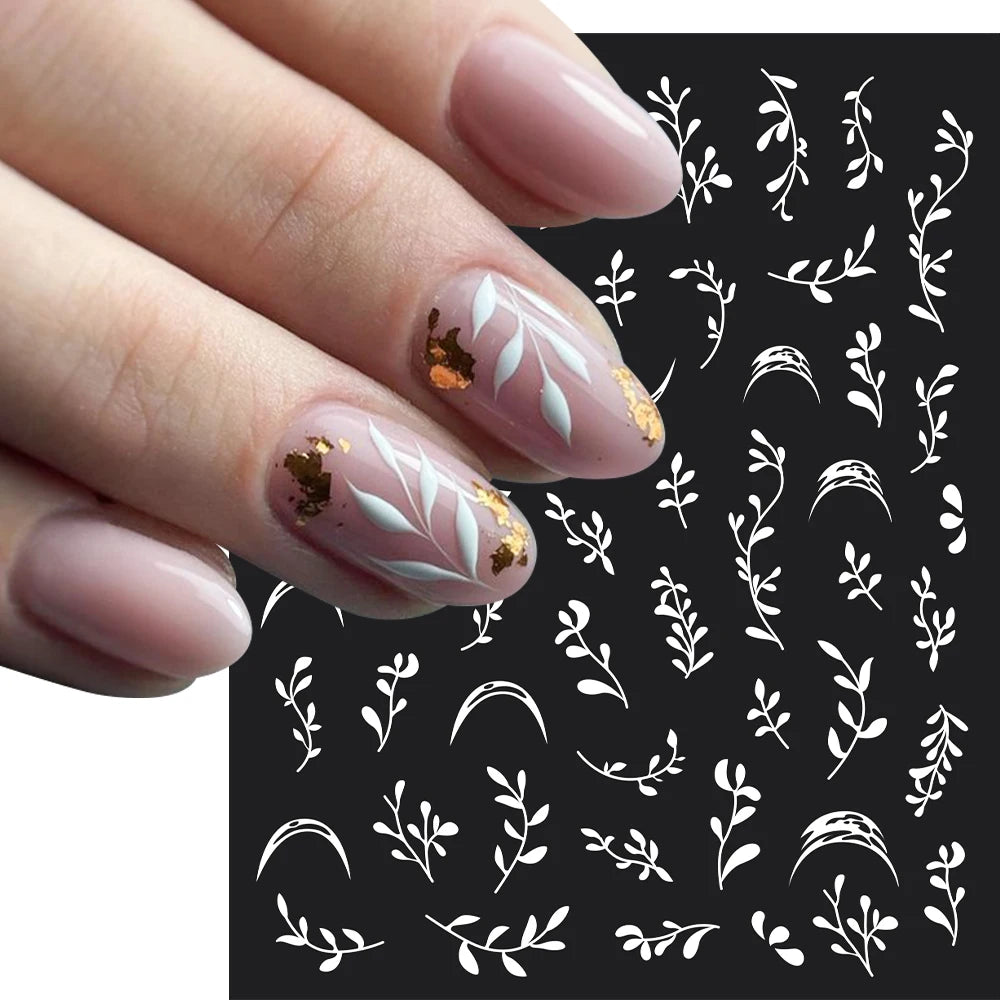 12Pcs Gold/Silver Tasse/Line/Star/Moon 3D Nail Art Stickers Leaf/Geometric Design Self-adhesive Sliders Luxury Manicure Decals