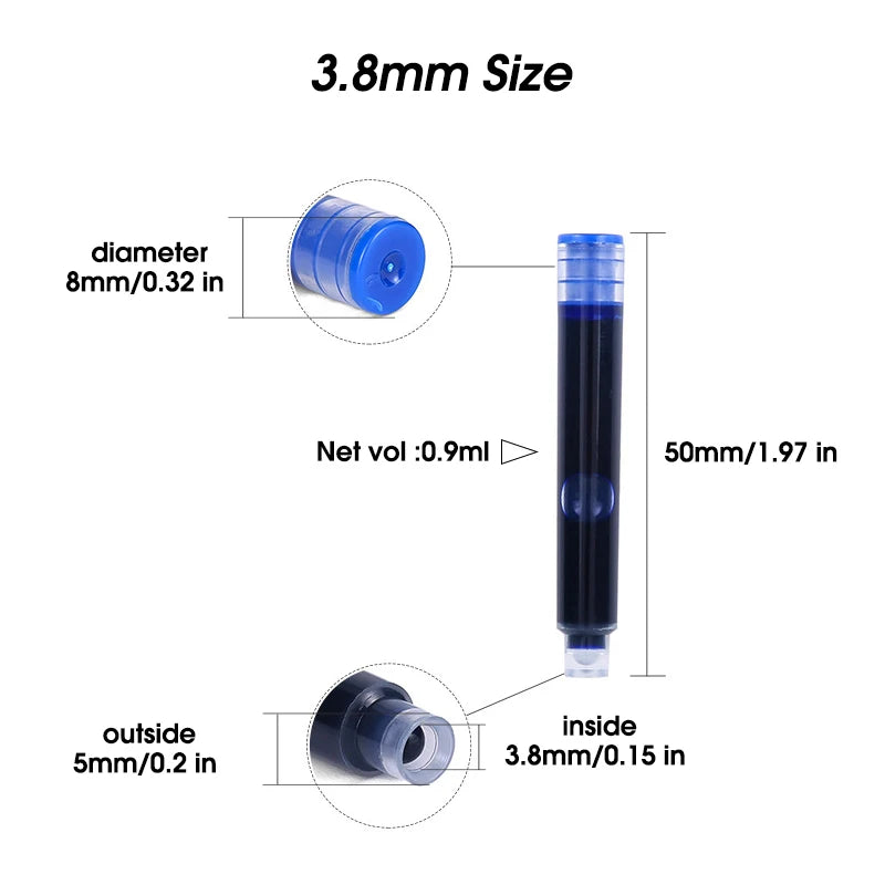 50pcs Fountain Pen Ink Cartridge Refills Bottle 4 Color Disposable Dia 3.4mm 2.6mm  School Office Stationery Supplies CW-159