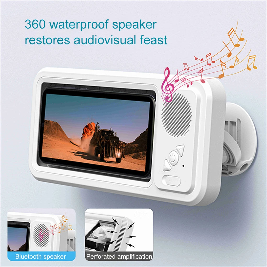 Shower Phone Holder with Bluetooth Speaker 360 Rotation Wall Phone Mount for Shower Waterproof Anti Fog for 4-6.9" Phones