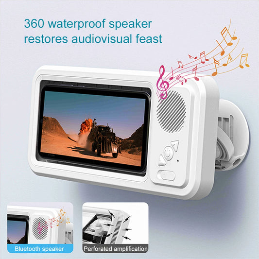 Shower Phone Holder with Bluetooth Speaker 360 Rotation Wall Phone Mount for Shower Waterproof Anti Fog for 4-6.9" Phones