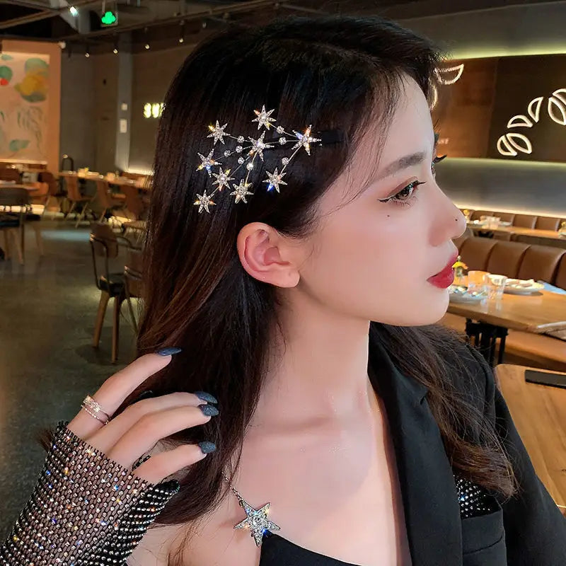 New Women Luxury Elegant Shining Full Stars Silver Gold Hair Clips Sweet Hair Ornament Headband Hairpin Fashion Hair Accessories