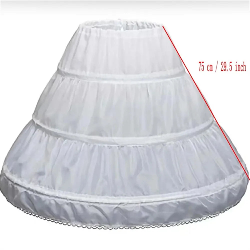 White Children kids Petticoat A-Line 3 Hoops One Layer Flower Girls Crinoline Lace Trim Flower Girl Dress Underskirt