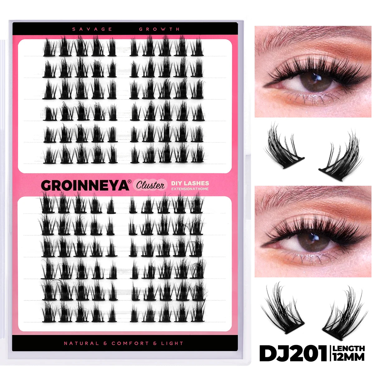 GROINNEYA Cluster Lashes Mixed Tray Faux Mink Lash Individual Eyelash Extension DIY Lashes Clusters Extensions at Home