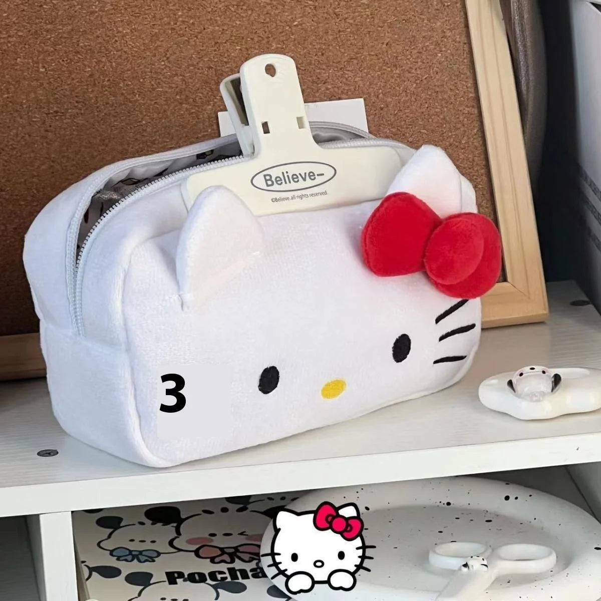 Hot Sale Sanrio Kitty Pen Case Ins Japanese Cartoon Stationery Female Student Large Capacity Pencil Case High Beauty Makeup Bag