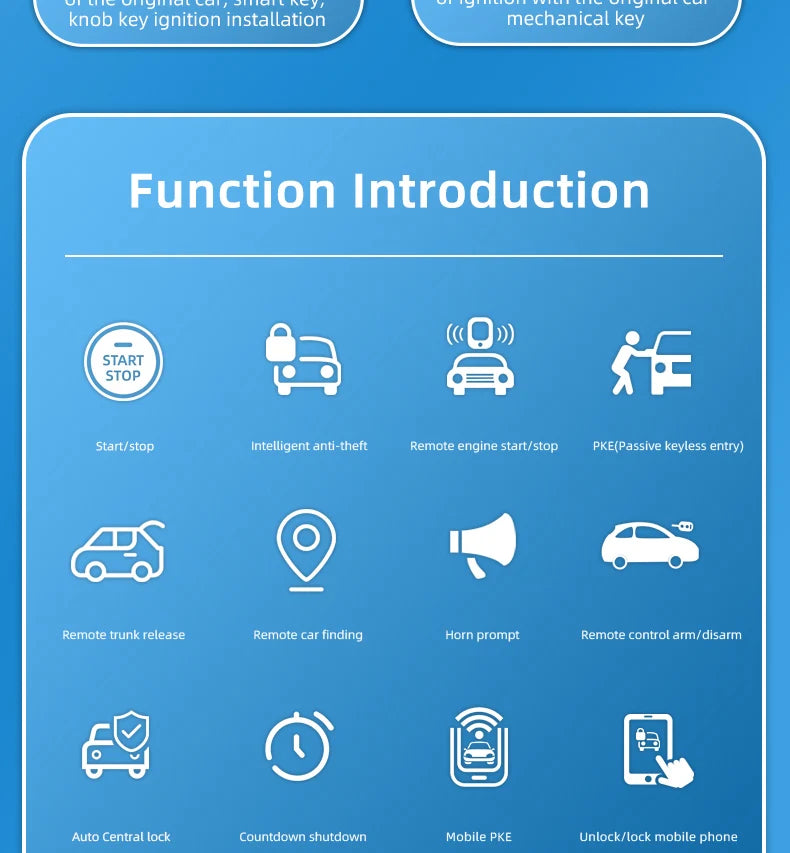 Universal Car Push Button Start Stop Keyless Entry Starter System Cell Phone Bluetooth APP PKE Remote Control Ignition Car Alarm