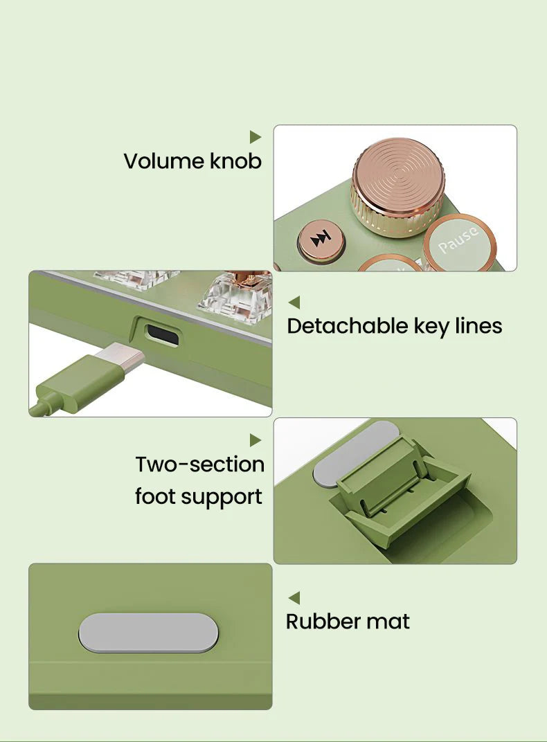 EWEADN V20 Punk Typewriter Mechanical Gaming Keyboard, 104 Keys Round Keycaps LED White Backlit, Key-wire separation design