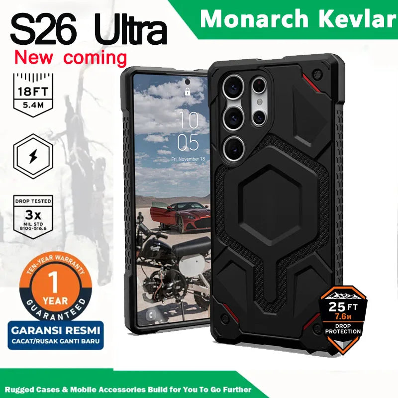 Shockproof Monarch Magnetic Case for Samsung Galaxy S26 Ultra S25 S23 S24 Plus Rugged Kevlar Ua-g for Magsafe Protective Cover