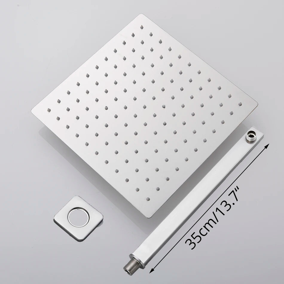 Rainfall Shower Head 8"/10"/12" Square Bathroom Ultrathin Rain Top Shower Head with Shower Arm Faucet Accessories Wall Mounted