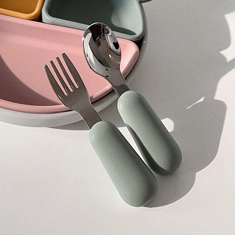 Baby Cartoon Tableware Set Children Utensil Stainless Steel Toddler Dinnerware Cutlery Cartoon Infant Food Feeding Spoon Fork