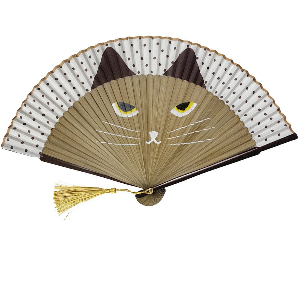 Cat Chinese Cartoon Silk Fashionable Japan style Hand Fans Popular Lovely Kitty fan Handheld Folding Women Girls show Fans