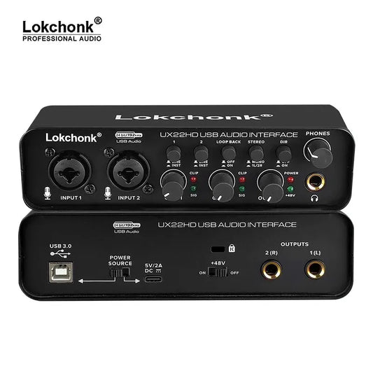 UX22 Audio Interface Soundkarte 24-Bit/192kHz Ad Converter, E-Gitarre Live-Aufnahme Profession Eller Studio-Gesang, Podcast