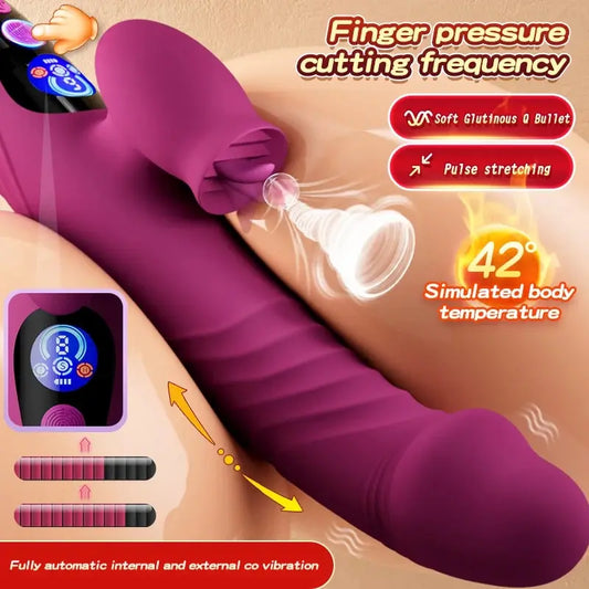 Heating Telescopic Sex Toy Silicone Vibrator Rechargeable Waterproof G-Spot Clitoral Stimulator Lick Stimulation Dildo Sex Toys