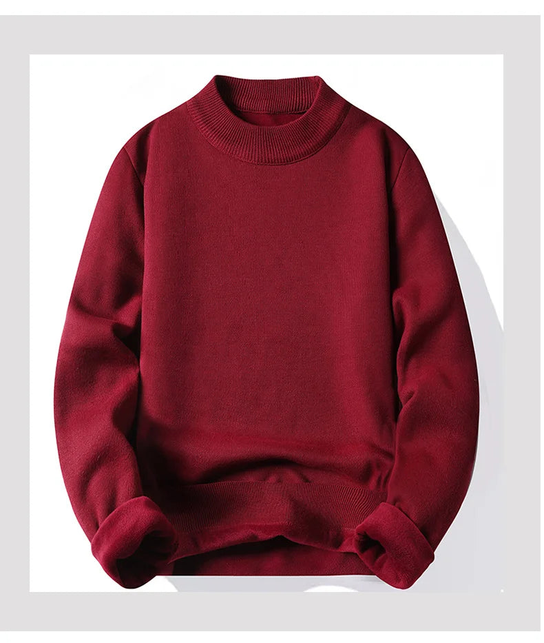 Men's Pullover Soft Sweater Winter Velvet Shirts Brand Clothing Knitted Fleece Warm Cold Blouse Slim Fit Bottom Shirts