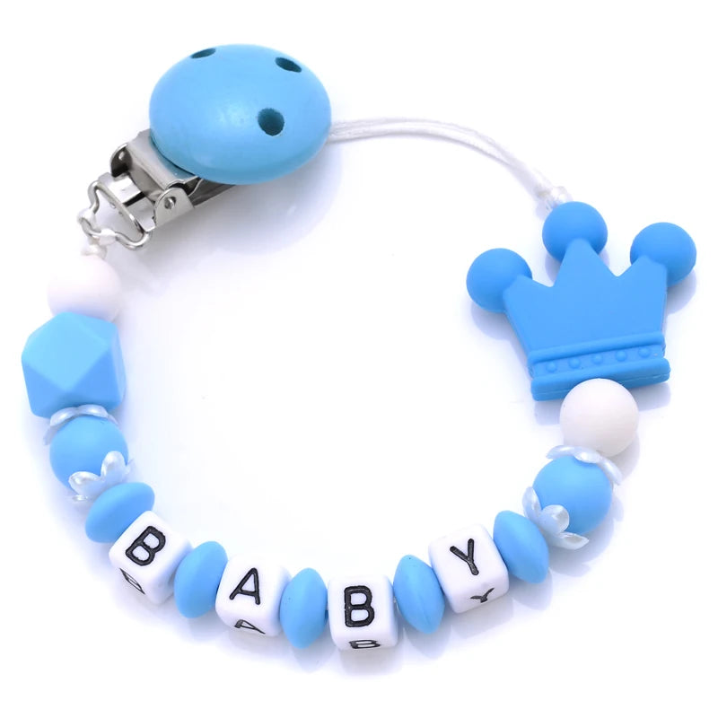 New Baby Crown Pacifier Clips Silicone Pacifier Chains Handmade Toddler Teething Chain Nipple Clip Chew Toys Not Customized