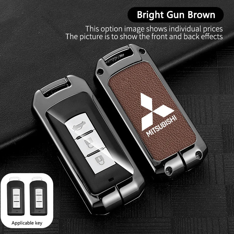 Leather Car Key Case Full Cover Protection Shell Bag For Mitsubishi Outlander Lancer 10 Pajero Sport ASX RVR L200 Eclipse Cross