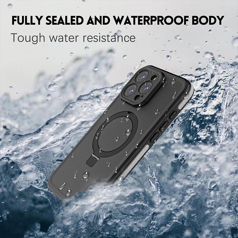 Magnetic Charging with Stand Anti Fall IP68 Waterproof Case For iPhone 16 15 Pro Max Plus Drop proof Diving Swim Outdoor Sport