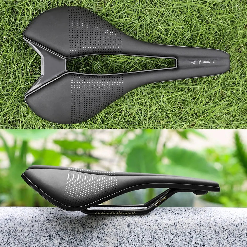 RYET 2023 Bike Saddle Ultralight Leather Road MTB Racing PU Fiber Soft Bicycle Seat Cushion CR-MO RAIL 7*7 Cycling Seating Parts