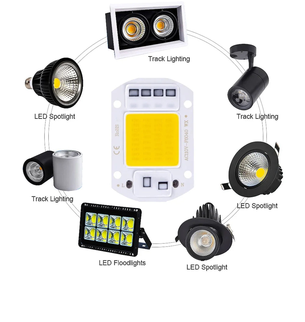 F6040 20W/30W/50W AC 220V COB Module LED Chip Diodes Lamp Bulb for Outdoor Focus Spotlight Garden Integrated Light Beads
