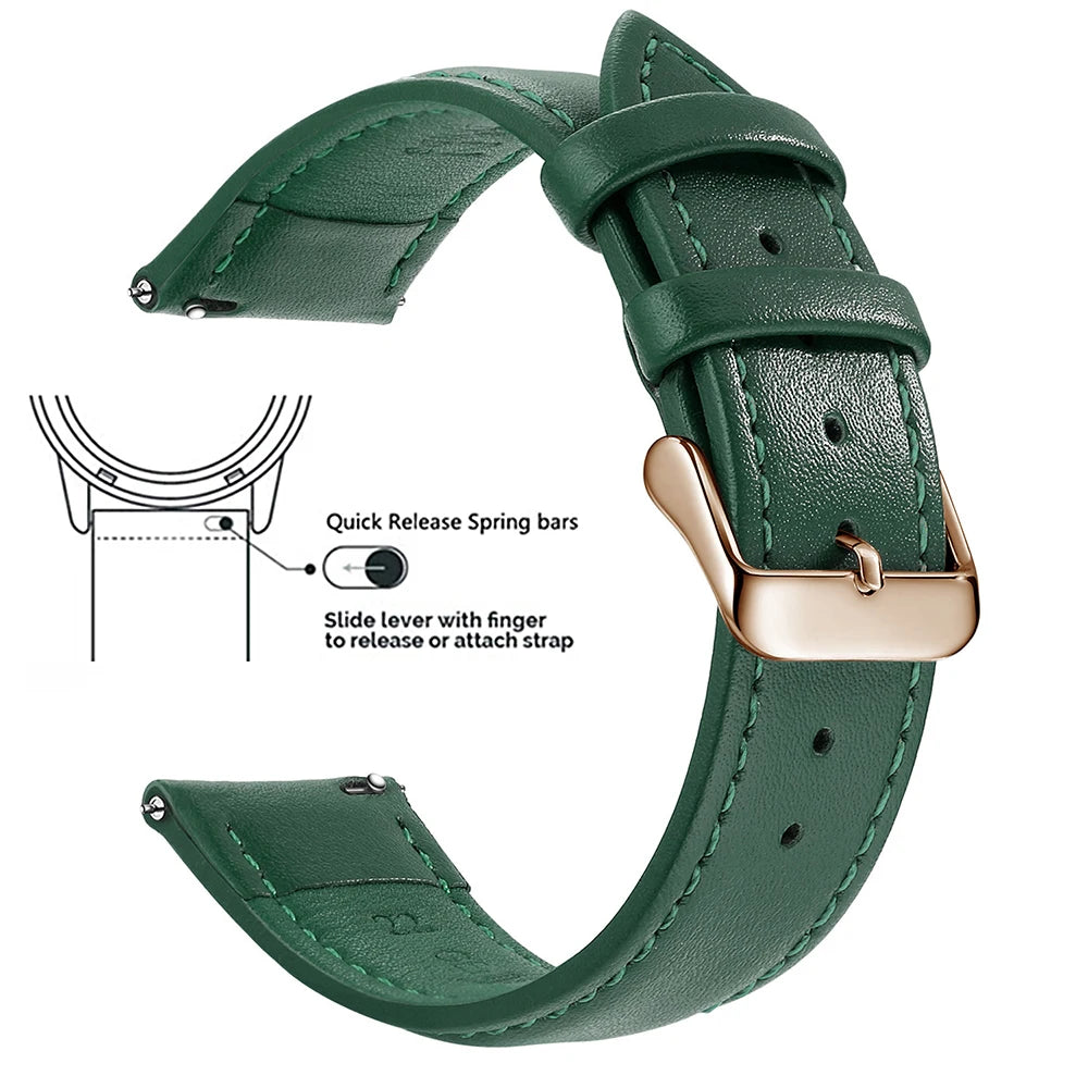 Top Grain Genuine Leather Watch Band, Quick Release 18mm/20mm/22mm Watch Straps, Fits Samsung Galaxy Watch, Garmin Huawei Watch