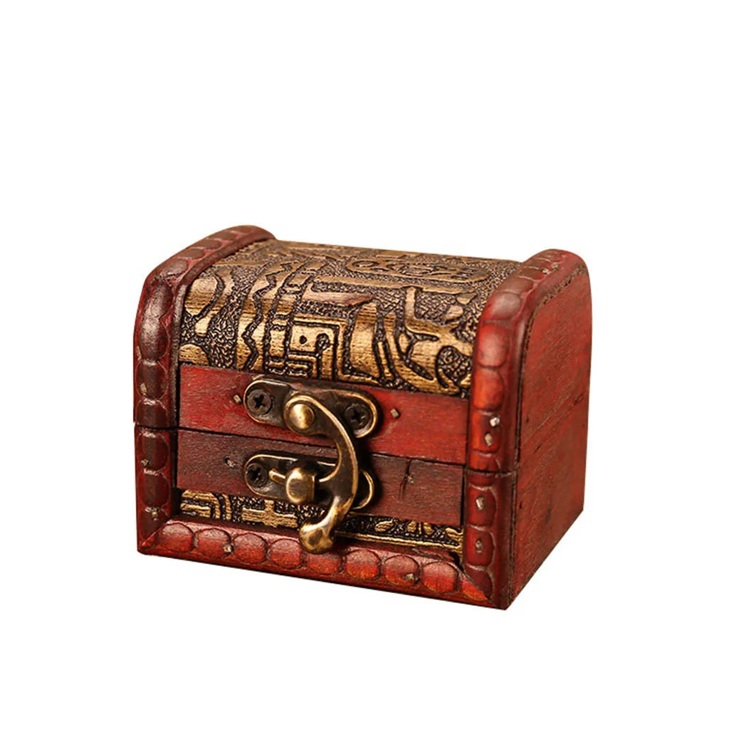 1PCS Jewelry Box Vintage Wood Handmade Box With Mini Metal Lock For Storing Jewelry Treasure Pearl
